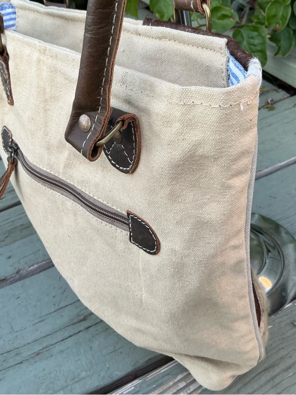 Clay Ray Beige & Brown Star Canvas Country Western Rustic Tote Bag Nwt — image 3 of 8